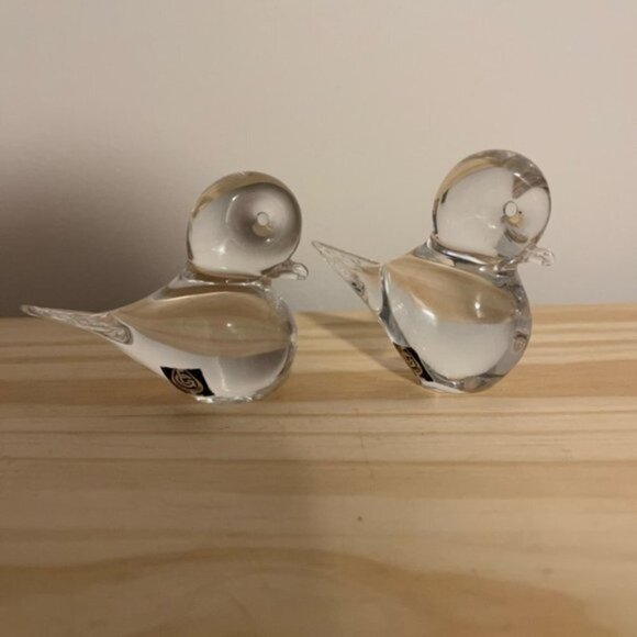 Vintage MCM Eneryda Sweden Art Clear Crystal Ducks Pair - Picture 1 of 10